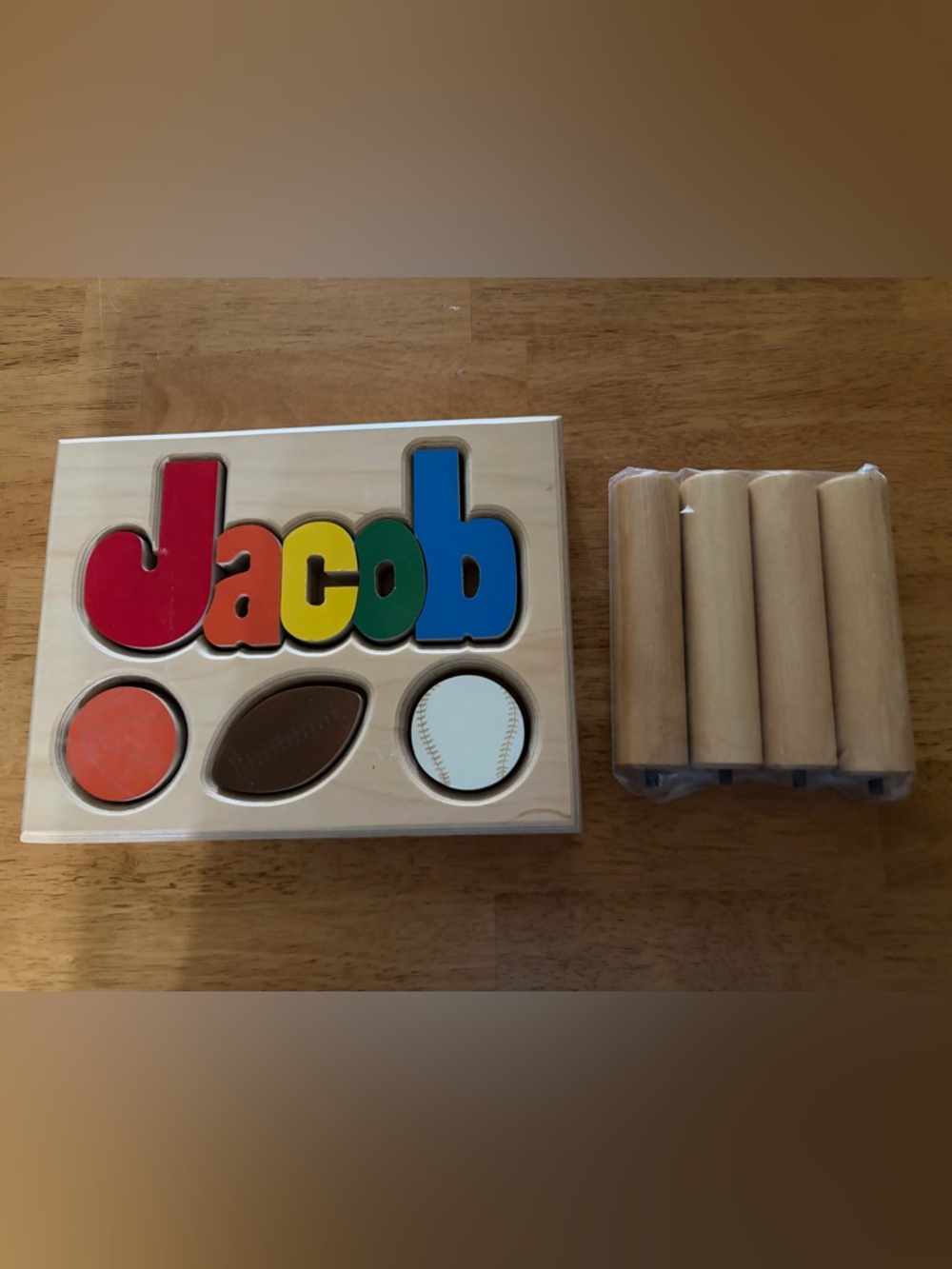 Custom Handcrafted Name Wooden Puzzle Stool - Jacob - Multicolor Kids Toy Childs